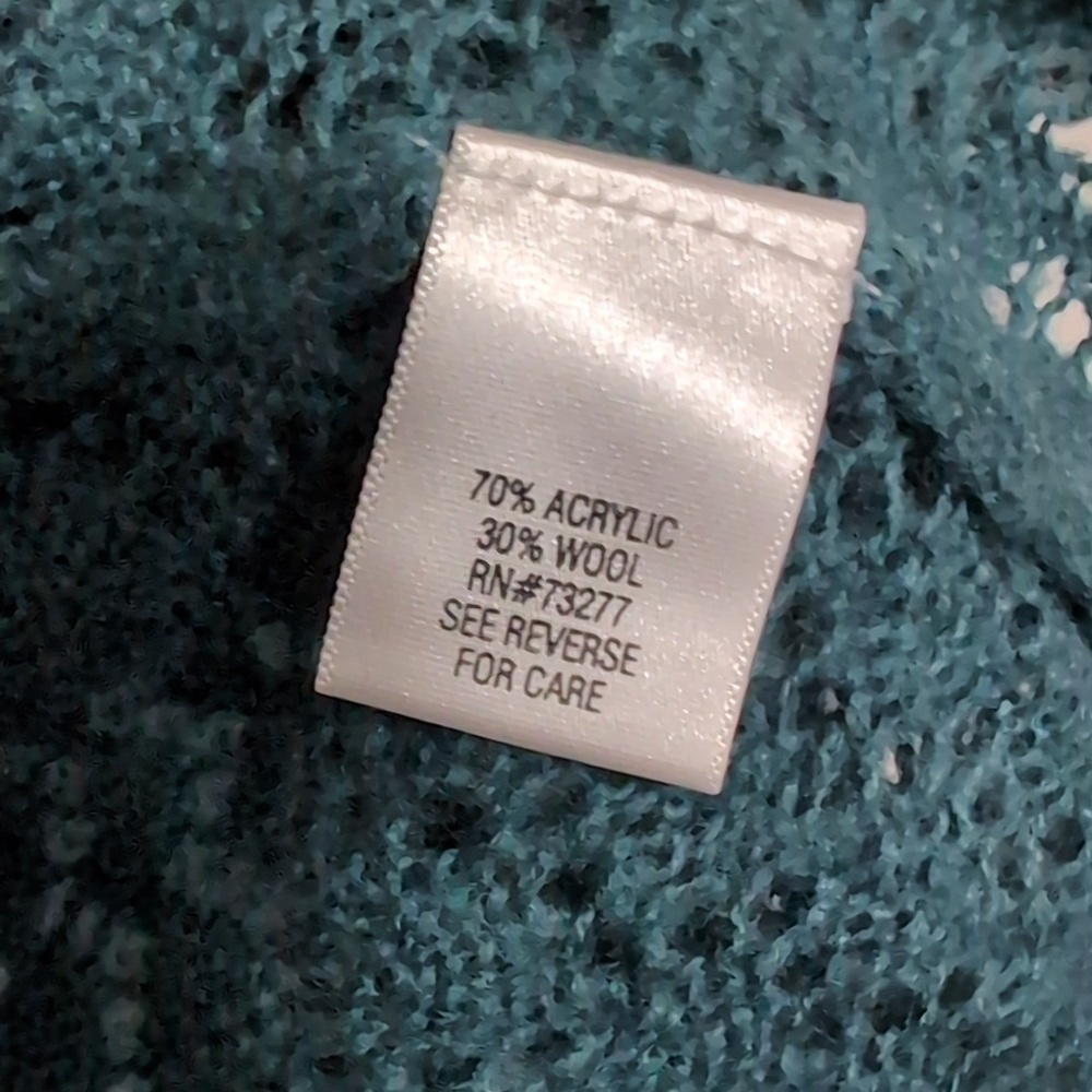 Apt 9 Teal Wool Blend Open Front Loose Knit Cardigan Size Petite Medium - Picture 4 of 5